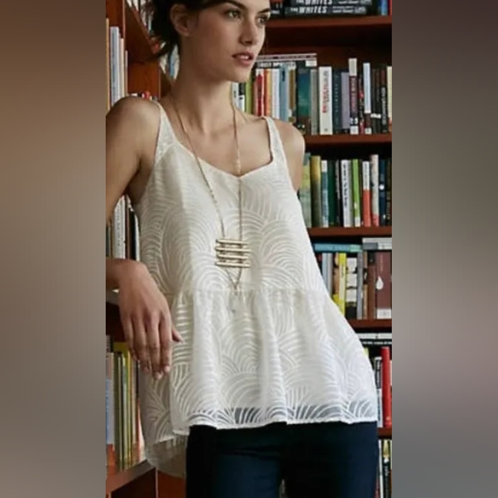 Anthropologie HD In Paris Layered Textured Tiered Hi-Low Camisole Ivory EUC - S